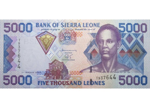 Банкнота Сьерра-Леоне 5000 (пять тысяч) леоне 2003 год. Pick 27b. UNC
