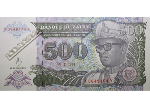 Банкнота Заир 500 (пятьсот) заир 1994 год. Pick 61A1. UNC