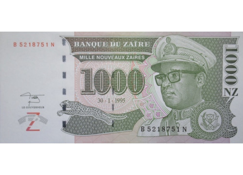 Банкнота Заир 1000 (тысяча) заир 1995 год. Pick 66. UNC