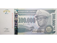 Банкнота Заир 100000 (сто тысяч) новых заир 1996 год. Pick 77A. UNC