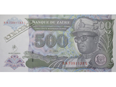 Банкнота Заир 500 (пятьсот) заир 1994 год. Pick 64A2. UNC