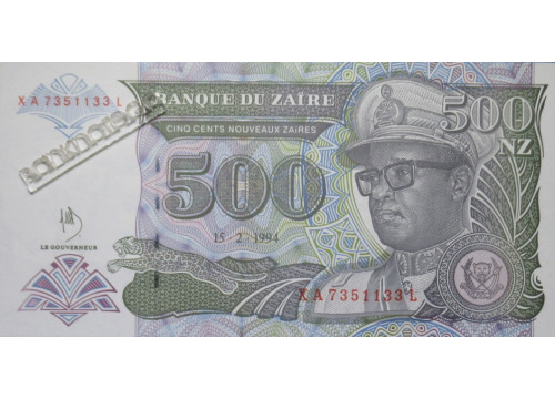 Банкнота Заир 500 (пятьсот) заир 1994 год. Pick 64A2. UNC