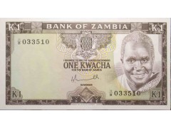 Банкнота Замбия 1 (одна) квача 1976 год. Pick 19a. UNC
