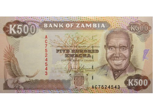 Банкнота Замбия 500 (пятьсот) квача 1991 год. Pick 35. UNC