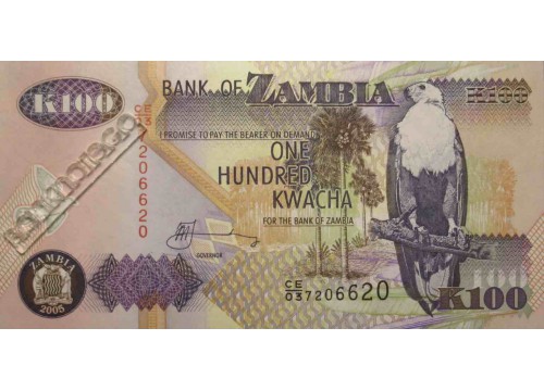Банкнота Замбия 100 (сто) квача 2005 год. Pick 38e. UNC