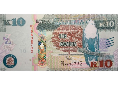 Банкнота Замбия 10 (десять) квача 2015 год. Pick 58. UNC