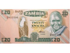Банкнота Замбия 20 (двадцать) квача 1980-88 год. Pick 27e. UNC