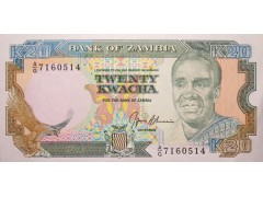 Банкнота Замбия 20 (двадцать) квача 1989-91 год. Pick 32b. UNC