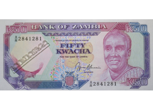 Банкнота Замбия 50 (пятьдесять) квача 1989-91 год. Pick 33b. UNC
