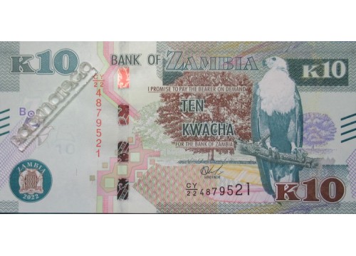 Банкнота Замбия 10 (десять) квача 2022 год. Pick 58. UNC
