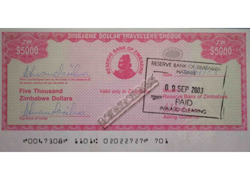 Банкнота Зимбабве 5000 (пять тысяч) долларов 2008 год. Pick 16. UNC