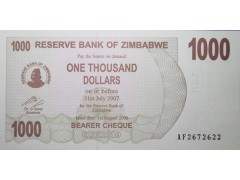 Банкнота Зимбабве 1000 (одна тысяча) долларов 2006 год. Pick 44. UNC
