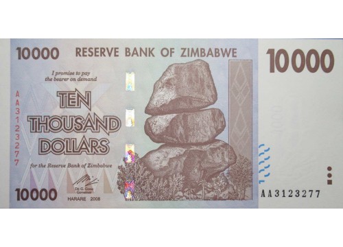 Банкнота Зимбабве 10000 (десять тысяч) долларов 2008 год. Pick 72. UNC