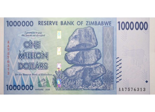 Банкнота Зимбабве 1000000 (один миллион) долларов 2008 год. Pick 77. UNC