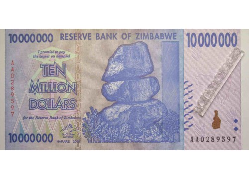 Банкнота Зимбабве 10000000 (десять миллионов) долларов 2008 год. Pick 78. UNC