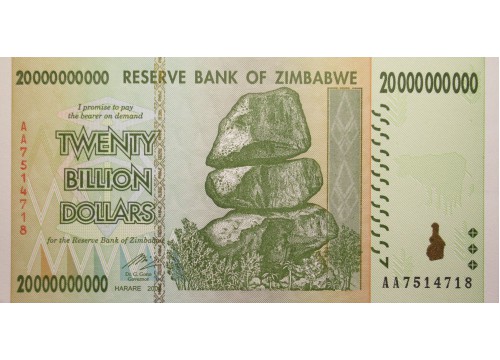 Банкнота Зимбабве 20000000000 (двадцать биллионов) долларов 2008 год. Pick 86. UNC