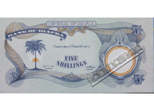 Банкнота Биафра 5 (пять) шиллингов 1969 год. Pick 3b. UNC