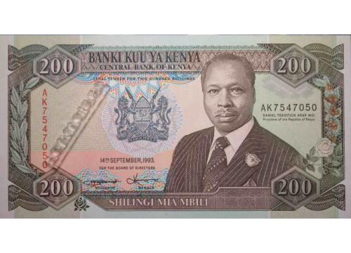 Банкнота Кения 200 (двести) шиллингов 1993 год. Pick 29e. UNC