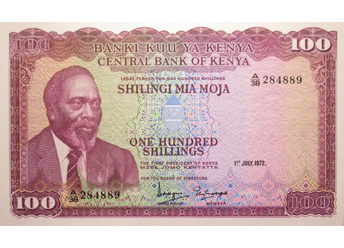 Банкнота Кения 100 (сто) шиллингов 1972 год. Pick 10c. UNC