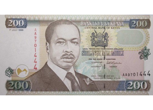Банкнота Кения 200 (двести) шиллингов 1996 год. Pick 38a. UNC