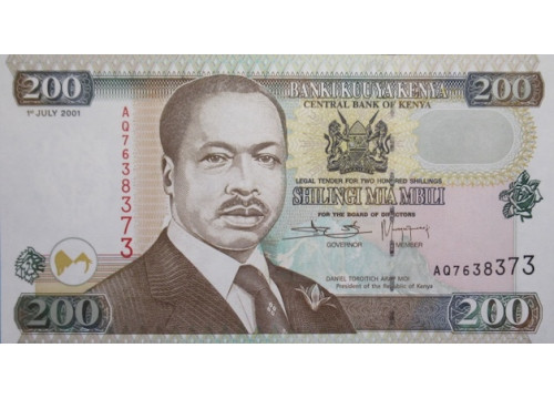 Банкнота Кения 200 (двести) шилингов 2001 год. Pick 38g. UNC