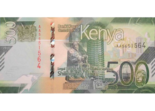 Банкнота Кения 500 (пятьсот) шиллингов 2019 год. Pick 55. UNC