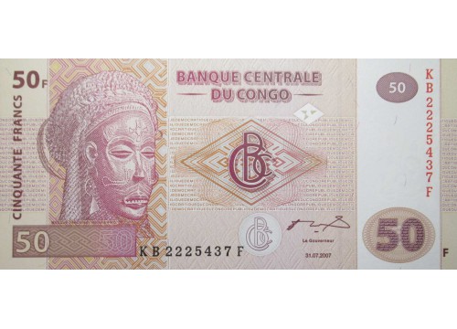 Банкнота ДР Конго 50 (пятьдесят) франков 2007 год. Pick 97. UNC
