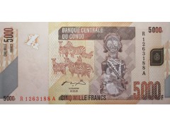 Банкнота ДР Конго 5000 (пять тысяч) франков 2005 год. Pick 102a. UNC