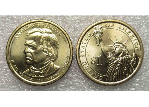 Монета Президент США Эндрю Джонсон 1 (один) доллар. Выпуск 2011 год. UNC